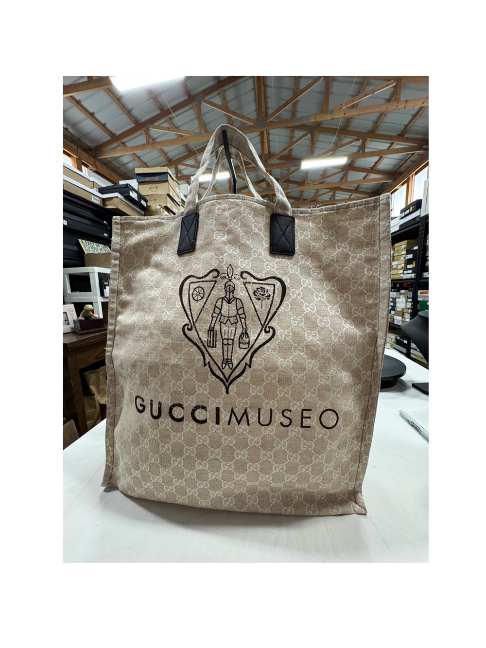 Gucci Museo Beige Logo Tote Bag NEW